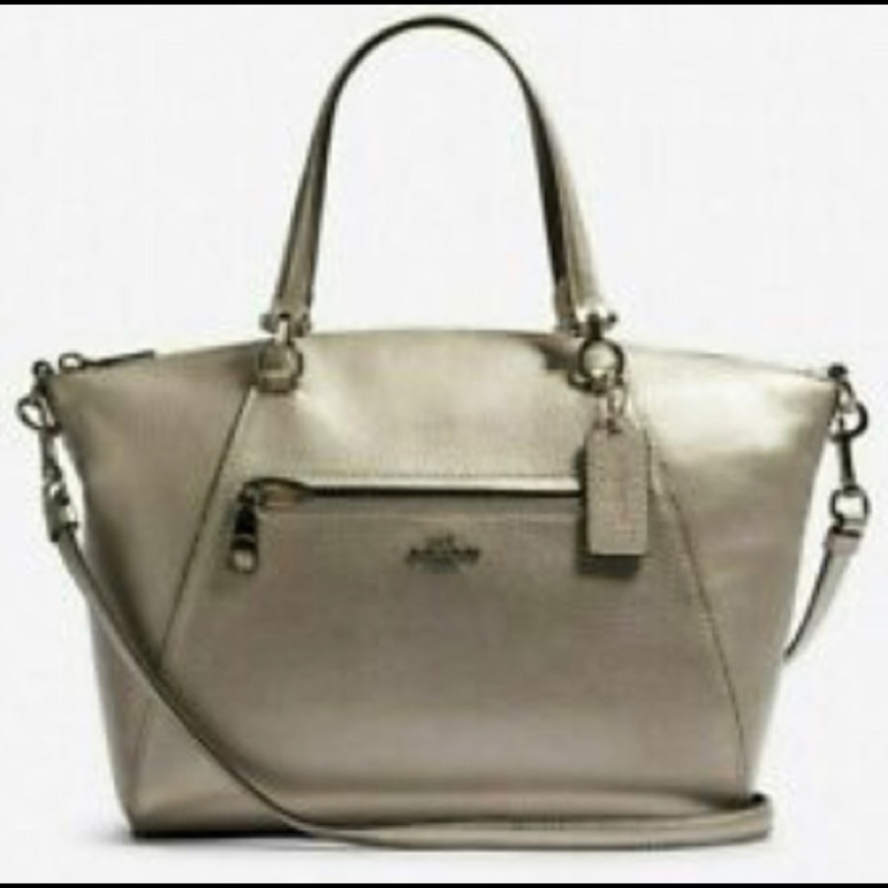 Coach Prairie Satchel Pebble Leather Platinum NWT